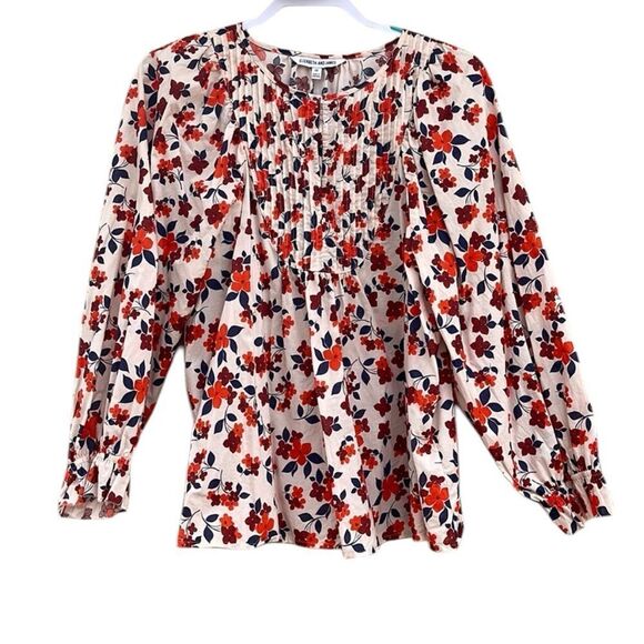 Elizabeth and James, blue and orange floral top with tucks size large - Picture 2 of 8